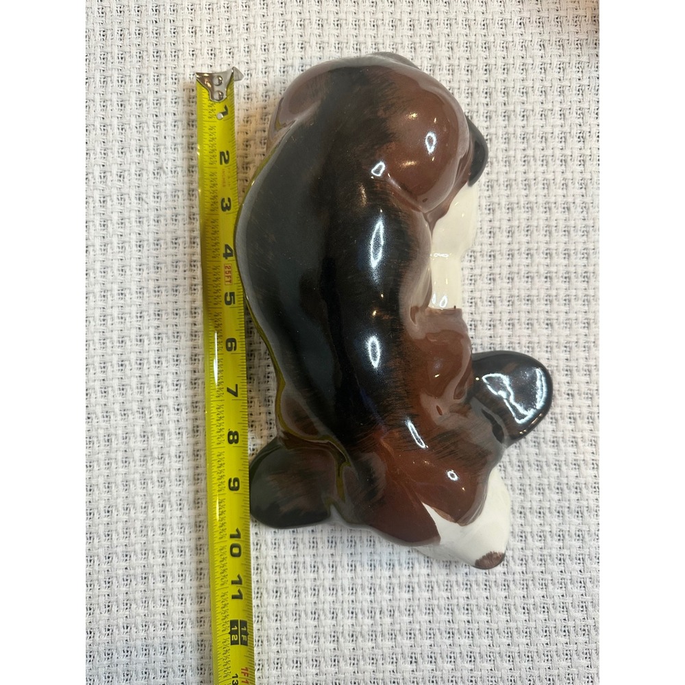 Vintage Ceramic Sleeping Basset Hound Figurine Brown White Glossy Dog Decor Home - Picture 7 of 14